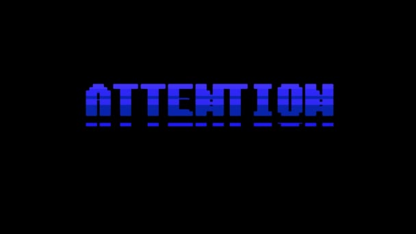 Ρετρό videogame προσοχή λέξη κείμενο υπολογιστή παλιά τηλεόραση glitch παρεμβολές θορύβου οθόνη animation αδιάλειπτη βρόχο νέα ποιότητα Οικουμενική κίνηση vintage δυναμική κινούμενο φόντο πολύχρωμο χαρούμενη βίντεο m — Αρχείο Βίντεο