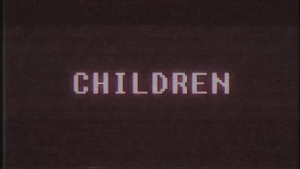 Retro videogame CHILDREN palavra texto computador velho tv falha interferência ruído tela animação sem costura loop Nova qualidade universal vintage movimento dinâmico animado fundo colorido alegre vídeo m — Vídeo de Stock