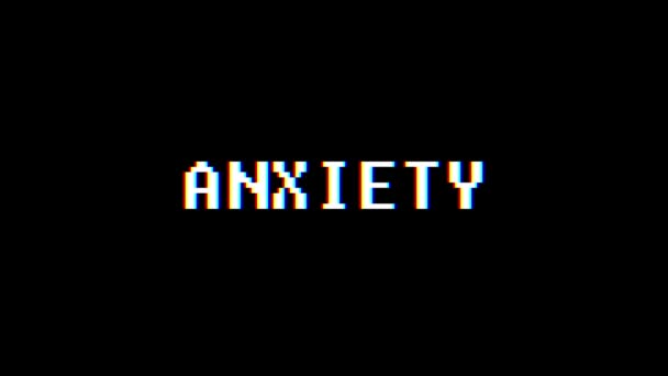 Ретро видеоигры ANXIETY слово текст компьютерный телевизор глюк помехи шумовой экран анимации бесшовный цикл Новое качество универсальное винтажное движение динамический анимированный фон красочный радостный видео м — стоковое видео