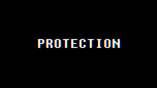 Retro videogame PROTECTION word text computer tv glitch interference noise screen animation seamless loop New quality universal vintage motion dynamic animated background colorful joyful video m — Stock Video