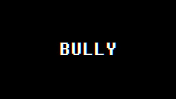 Retro videogame Bully word text dator tv glitch-störningar buller skärm animation sömlös loop nya kvalitet universal vintage motion dynamiska animerad bakgrund färgglada joyful video m — Stockvideo