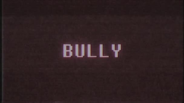 Rétro jeu vidéo BULLY texte ordinateur tv glitch interférence bruit écran animation boucle transparente Nouvelle qualité universelle vintage mouvement dynamique animé fond coloré joyeux vidéo m — Video