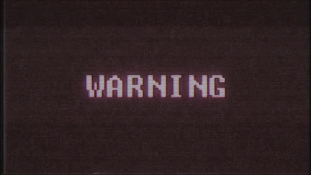 rétro jeu vidéo AVERTISSEMENT mot texte ordinateur tv glitch interférence bruit écran animation boucle transparente Nouvelle qualité universel vintage mouvement dynamique animé fond coloré joyeux vidéo m 
