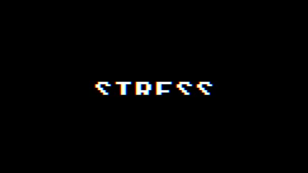 Retro videogame STRESS word text computer tv glitch interference noise screen animation seamless loop New quality universal vintage motion dynamic animated background colorful joyful video m — Stock Video