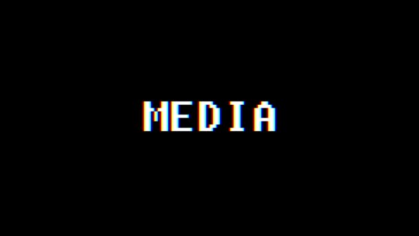 Retro videogame MEDIA word text computer tv glitch interference noise screen animation seamless loop New quality universal vintage motion dynamic animated background colorful joyful video m — Stock Video