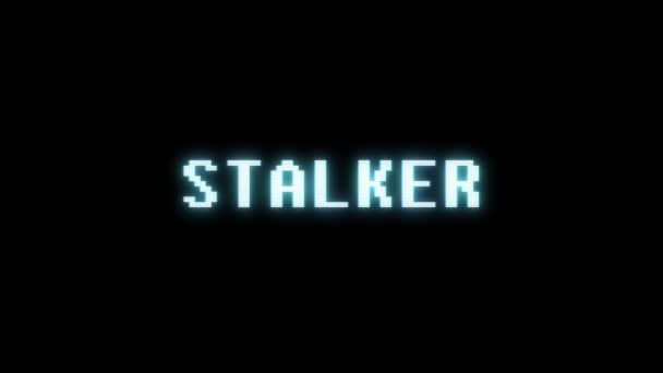 Retro videogame STALKER word text computer tv glitch interference noise screen animation seamless loop New quality universal vintage motion dynamic animated background colorful joyful video m — Stock Video