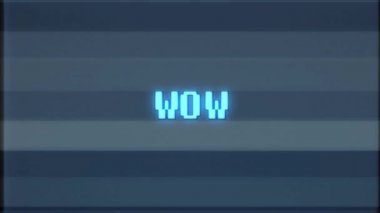 Retro video oyunu Wow kelime metin bilgisayar tv arıza parazit gürültü ekran animasyon sorunsuz döngü yeni kalite evrensel vintage hareket dinamik animasyonlu arka plan renkli neşeli video m