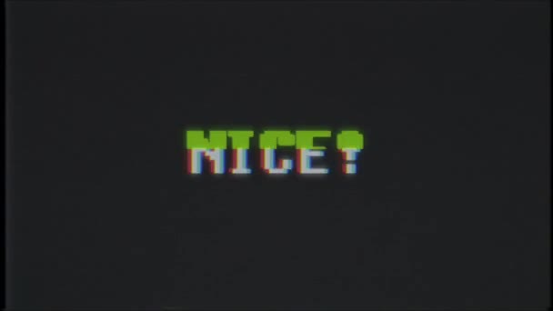 Retro videogame NICE word text computer tv glitch interference noise screen animation seamless loop New quality universal vintage motion dynamic animated background colorful joyful video m — Stock Video