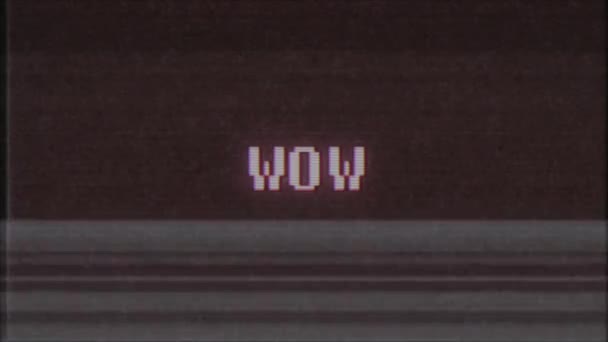 rétro jeu vidéo WOW mot texte ordinateur tv glitch interférence bruit écran animation boucle transparente Nouvelle qualité universelle vintage mouvement dynamique animé fond coloré joyeux vidéo m 