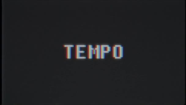Retro videogame TEMPO word text computer tv glitch interference noise screen animation seamless loop New quality universal vintage motion dynamic animated background colorful joyful video m — Stock Video