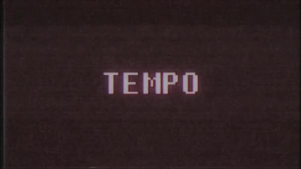 Retro videogame Tempo word tekst computer tv glitch-storingen lawaai scherm animatie naadloze loops nieuwe kwaliteit universele vintage beweging dynamische geanimeerde achtergrond kleurrijke vrolijke video m — Stockvideo