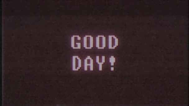 rétro jeu vidéo BON JOUR texte ordinateur tv glitch interférence bruit écran animation boucle transparente Nouvelle qualité universel vintage mouvement dynamique animé fond coloré joyeux vidéo m 