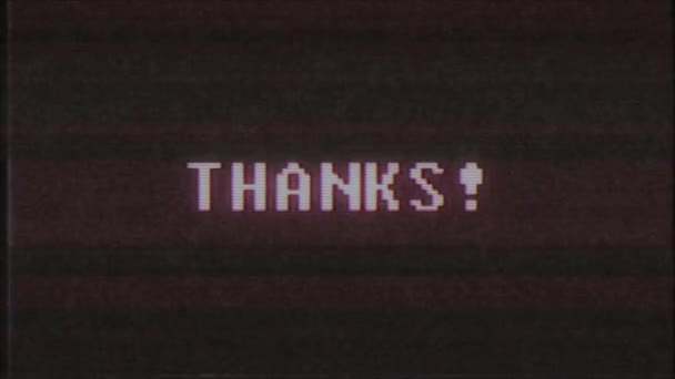 rétro jeu vidéo MERCI texte ordinateur tv glitch interférence bruit écran animation boucle transparente Nouvelle qualité universelle vintage mouvement dynamique animé fond coloré joyeux vidéo m 