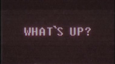 Retro videogame Whats Up kelime metin bilgisayar tv arıza parazit gürültü ekran animasyon sorunsuz döngü yeni kalite evrensel vintage hareket dinamik animasyonlu arka plan renkli neşeli video m