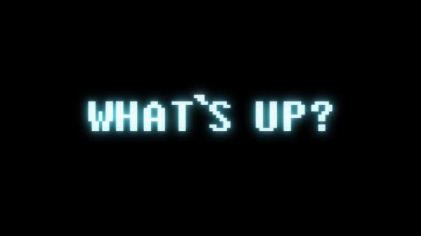 Ρετρό videogame Whats Up λέξη κείμενο υπολογιστή tv glitch παρεμβολές θορύβου οθόνη animation αδιάλειπτη βρόχο νέα ποιότητα Οικουμενική κίνηση vintage δυναμική κινούμενο φόντο πολύχρωμο χαρούμενη βίντεο m — Αρχείο Βίντεο