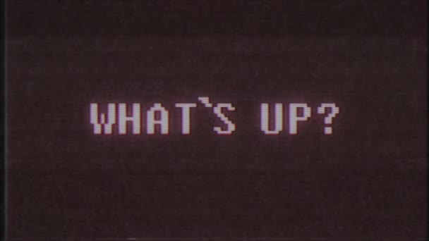 rétro jeu vidéo CE QUOI UP mot ordinateur tv glitch interférence bruit écran animation boucle transparente Nouvelle qualité universelle vintage mouvement dynamique animé fond coloré joyeux vidéo m 