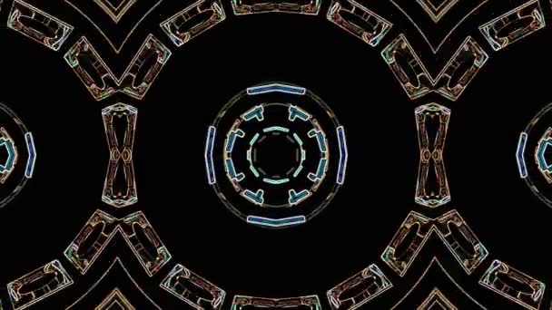 Σχεδιαστούν γραμμές χρώμα εθνοτική φυλετική ψυχεδελικό μοτίβο διακοσμητικά καλειδοσκόπιο animation μαύρο φόντο βρόχο νέα ποιότητα διακοπών μητρική Οικουμενική κίνηση δυναμική δροσερό ωραίο χαρούμενη μουσική βίντεο — Αρχείο Βίντεο