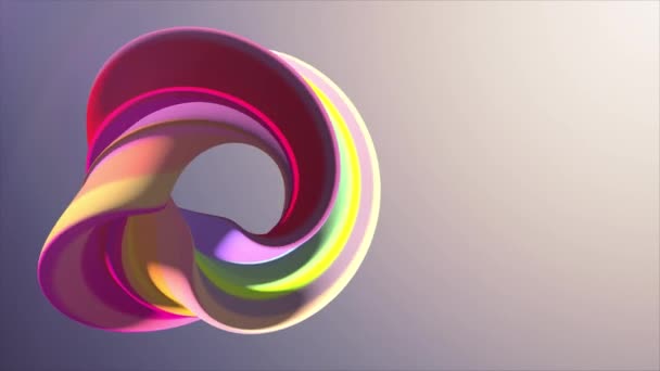 柔和的颜色3d 弯彩虹甜甜圈棉花糖无缝循环抽象形状动画背景新质量通用运动动态动画彩色快乐视频画面 — 图库视频影像