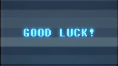 Retro video oyunu iyi şanslar kelime metin bilgisayar tv arıza parazit gürültü ekran animasyon sorunsuz döngü yeni kalite evrensel vintage hareket dinamik animasyonlu arka plan renkli neşeli video m