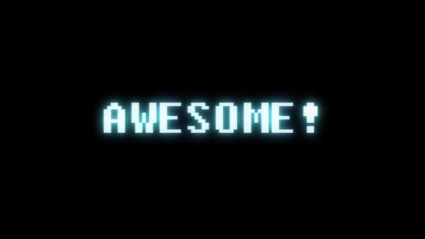Retro videogame AWESOME word text computer tv glitch interference noise screen animation seamless loop New quality universal vintage motion dynamic animated background colorful joyful video m — Stock Video