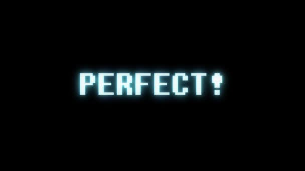 Retro videogame PERFECT word text computer tv glitch interference noise screen animation seamless loop New quality universal vintage motion dynamic animated background colorful joyful video m — Stock Video