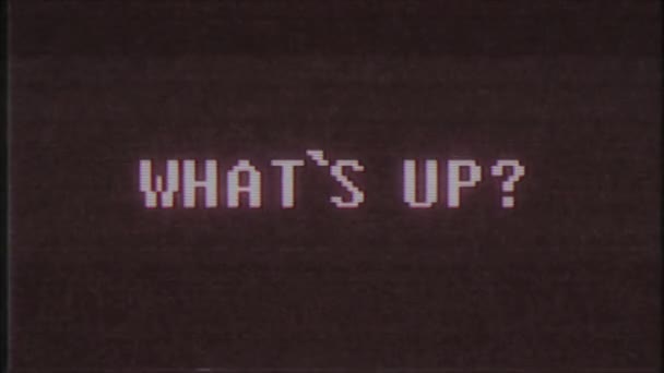 Ρετρό videogame Whats Up λέξη κείμενο υπολογιστή tv glitch παρεμβολές θορύβου οθόνη animation αδιάλειπτη βρόχο νέα ποιότητα Οικουμενική κίνηση vintage δυναμική κινούμενο φόντο πολύχρωμο χαρούμενη βίντεο m — Αρχείο Βίντεο
