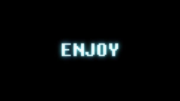 Retro videogame ENJOY word text computer tv glitch interference noise screen animation seamless loop New quality universal vintage motion dynamic animated background colorido alegre vídeo m — Vídeo de Stock