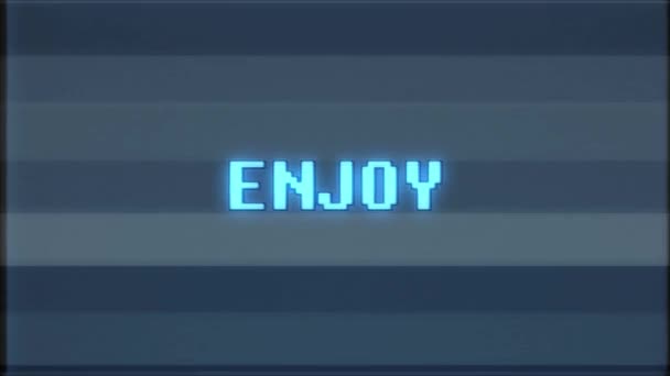 rétro jeu vidéo Profitez texte ordinateur tv glitch interférence bruit écran animation boucle transparente Nouvelle qualité universelle vintage mouvement dynamique animé fond coloré joyeux vidéo m 