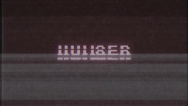 Retro videogame hunger wort text computer tv glitch störung rauschen bildschirm animation nahtlose schleife neue qualität universal vintage motion dynamisch animierter hintergrund bunt freudig video m — Stockvideo