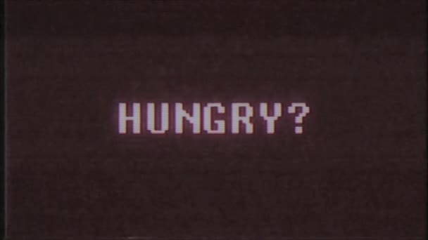rétro jeu vidéo HUNGRY mot texte ordinateur tv glitch interférence bruit écran animation boucle transparente Nouvelle qualité universel vintage mouvement dynamique animé fond coloré joyeux vidéo m 