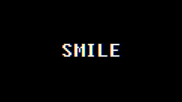 Retro videogame SMILE word text computer tv glitch interference noise screen animation seamless loop New quality universal vintage motion dynamic animated background colorful joyful video m — Stock Video