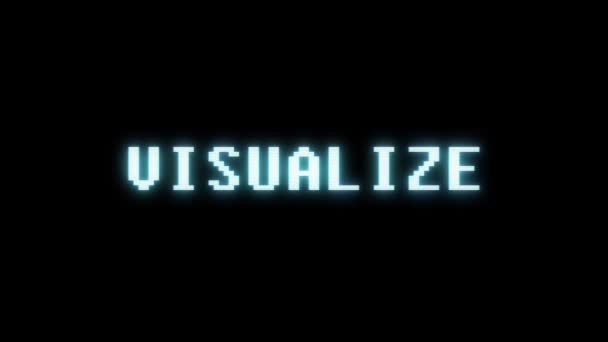 Retro videogame VISUALIZE word text computer tv glitch interference noise screen animation seamless loop New quality universal vintage motion dynamic animated background colorful joyful video m — Stock Video