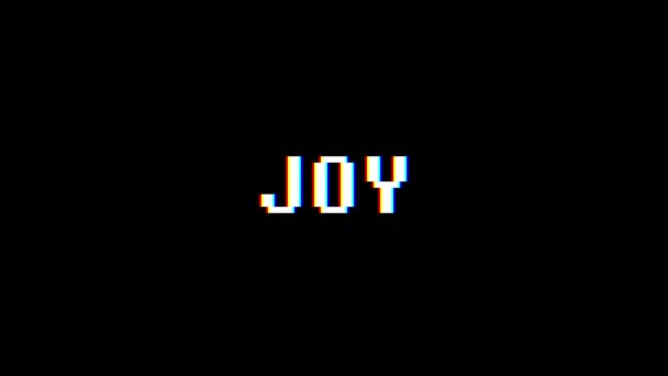 Retro videogame JOY word text computer tv glitch interference noise screen animation seamless loop New quality universal vintage motion dynamic animated background colorful joyful video m — Stock Video