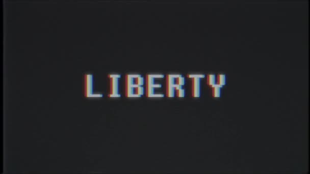 Ретро-видеоигра LIBERTY текст слова текст компьютера ТВ глюк помехи шума экран анимации бесшовный цикл Новое качество универсальное винтажное движение динамический анимированный фон красочный радостный видео м — стоковое видео