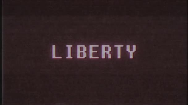 rétro jeu vidéo LIBERTÉ mot texte ordinateur tv glitch interférence bruit écran animation boucle transparente Nouvelle qualité universel vintage mouvement dynamique animé fond coloré joyeux vidéo m 