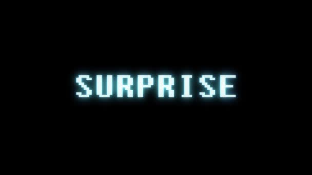 Retro videogame SURPRISE word text computer tv glitch interference noise screen animation seamless loop New quality universal vintage motion dynamic animated background colorful joyful video m — Stock Video