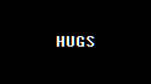 Retro videogame Hugs kelime metin bilgisayar tv arıza parazit gürültü ekran animasyon sorunsuz döngü yeni kalite evrensel vintage hareket dinamik animasyonlu arka plan renkli neşeli video m — Stok video