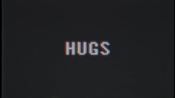 Retro videogame Hugs kelime metin bilgisayar tv arıza parazit gürültü ekran animasyon sorunsuz döngü yeni kalite evrensel vintage hareket dinamik animasyonlu arka plan renkli neşeli video m — Stok video