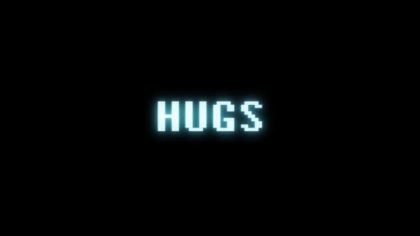 Retro videogame HUGS word text computer tv glitch interference noise screen animation seamless loop New quality universal vintage motion dynamic animated background colorful joyful video m — Stock Video