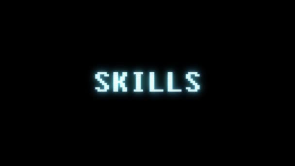 Retro videogame SKILLS word text computer tv glitch interferensi noise screen animation seamless loop kualitas baru universal vintage motion dynamic background colorful joyful video m — Stok Video