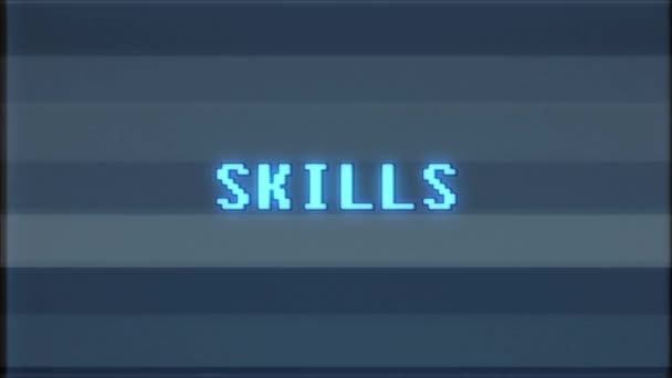 rétro jeu vidéo COMPÉTENCES mot texte ordinateur tv glitch interférence bruit écran animation boucle transparente Nouvelle qualité universel vintage mouvement dynamique animé fond coloré joyeux vidéo m 