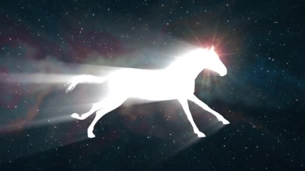 White light horse running silhouette on space background new quality unique animation dynamic joyful 4k video stock footage — Stock Video