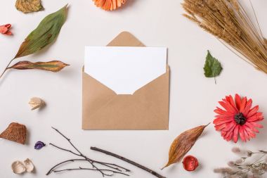 Zarf kağıt kartı ile Sonbahar Kuru bitkiler oluşur