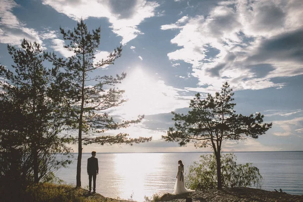 Scenic View Married Couple Coastline — Fotografie, imagine de stoc