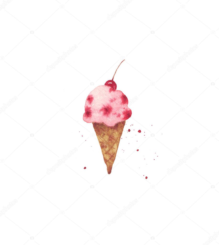 pink ice cream watercolor 