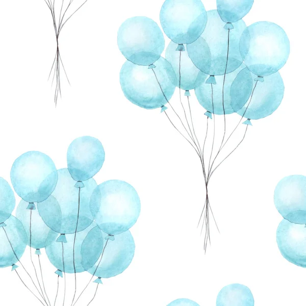 Padrão Sem Costura Desenhado Mão Com Balões Azuis Aquarela Ilustração — Fotografia de Stock