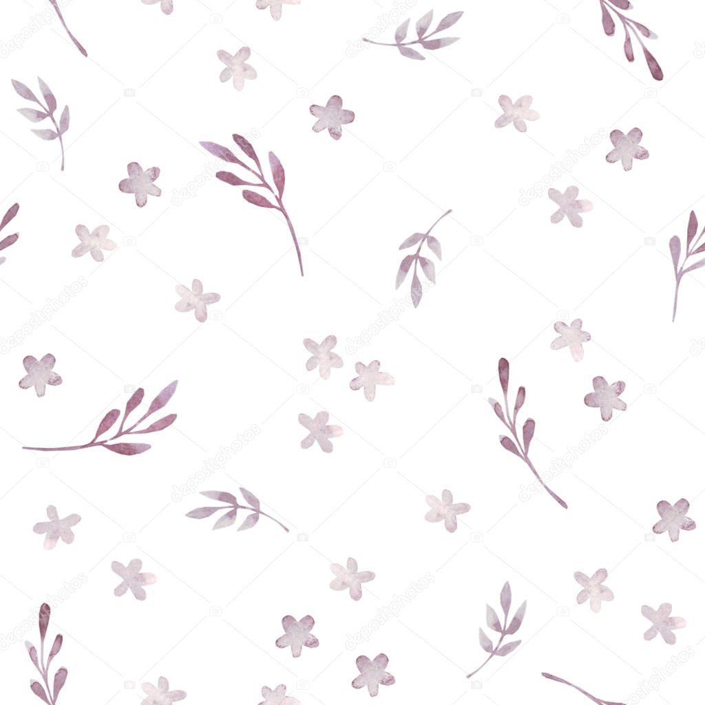 Cute seamless flower watercolor background. Floral pattern on a white background. Textile print for bed linen, jacket, package design, fabric and fashion concepts.