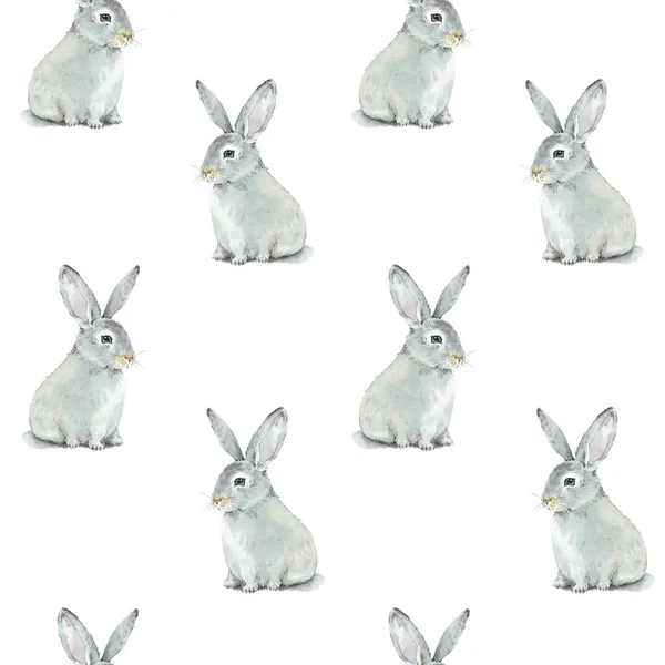 Cute Seamless Pattern Watercolor Bunny Rabbit Hare Hand Drawn Isolated — Stock Photo, Image