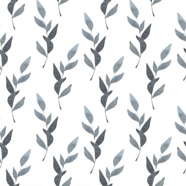 Yaprakların elle çizilmiş desenleri. Bitki süsünün suluboya çizimi. Ambalajlar, duvar kağıtları, kartpostallar, tebrik kartları, kağıt için tasarım, tekstil ve kumaş için mükemmel.. 