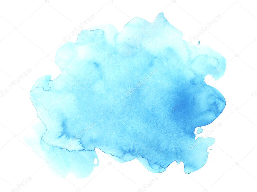 Abstract watercolor painting on paper Dry top technology.Textured blue strokes isolated on white background. Color paintbrush banner. Splash blue texture. Color of the year 2020 Classic Blue.